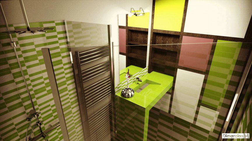 Réhabilitation d'un garage en chambre - Salle de bains plan vasque et bac a douche Silestone Verde fun