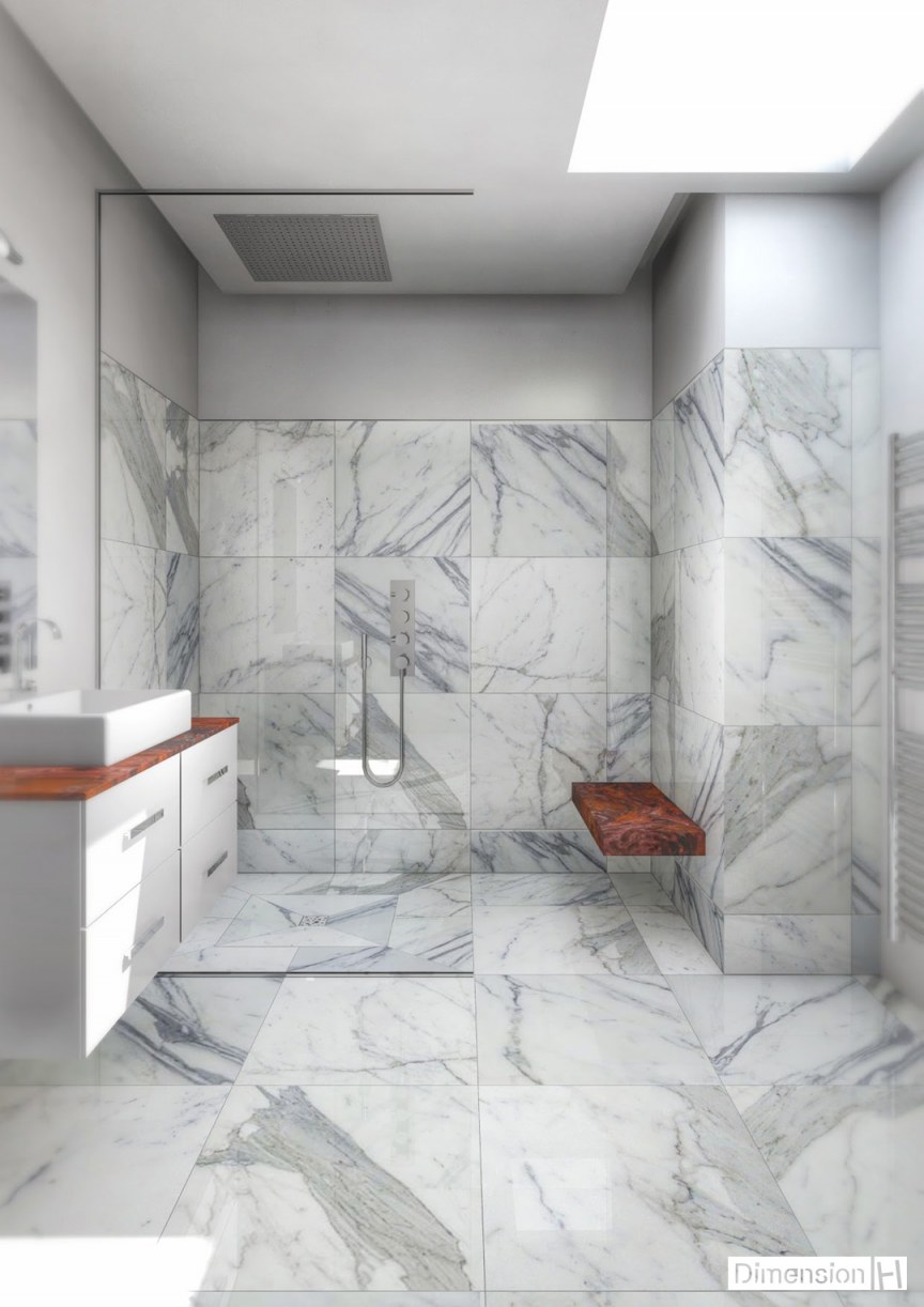 Salle de bains marbre Blanc Statuaire dalle 60 x 60 cm