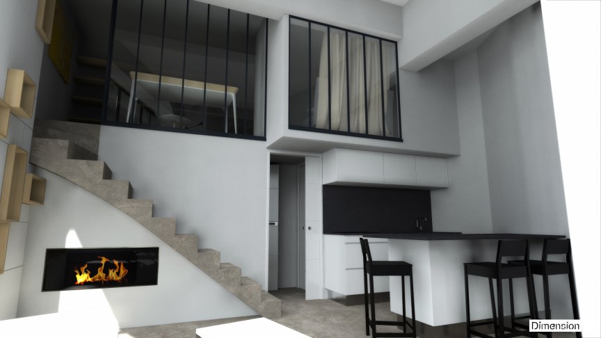 Appartement de 32 m² au sol verriere atelier en mezzanine